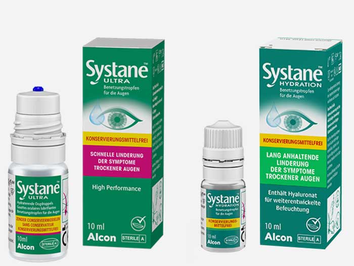 Alcon führt die Benetzungstropfen Systane® ULTRA ohne Konservierungsmittel und  Systane® HYDRATION ohne Konservierungsmittel ein.